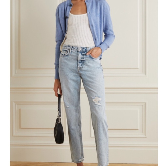 GRLFRND Devon Distressed Straight Leg Jeans My Ideal Light Blue 26 Contemporary - Picture 1 of 8